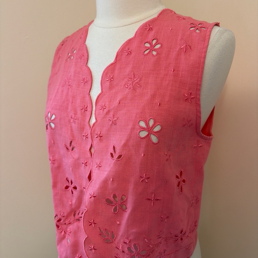 Susan Bristol Pink Embroidered Linen Blend Vest S